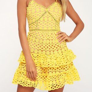 Beauty and Lace Yellow Crochet Lace Mini Dress